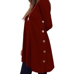 KORSIS Women's Long Sleeve Round Neck Button Side